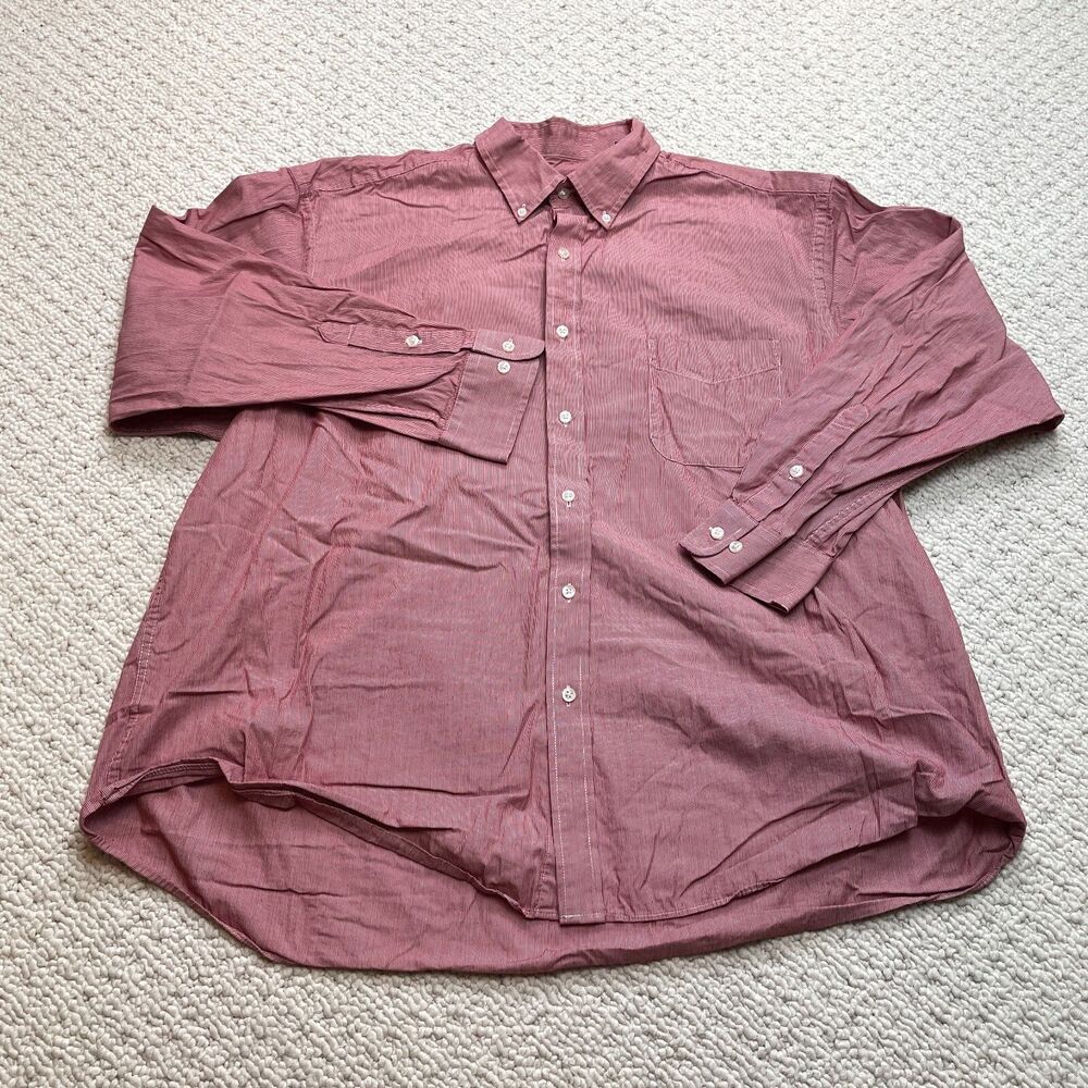 Club Room by Charter Club Shirt Mens 18.5 34/35 Red Striped Long Sleeve Regular